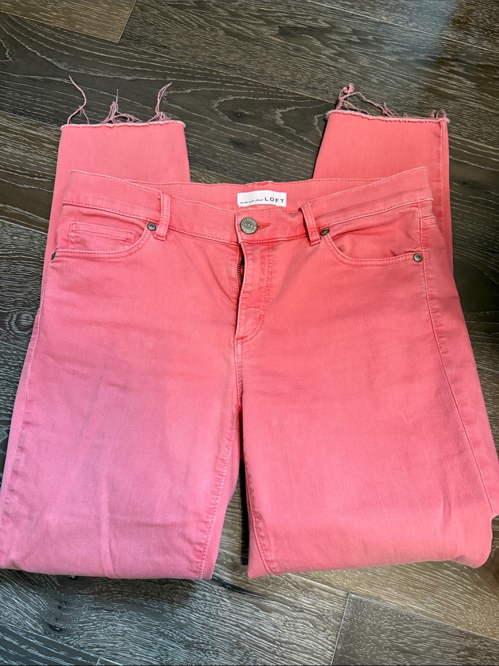 LOFT Coral-Pink Cropped Raw-Hem Women's Jeans